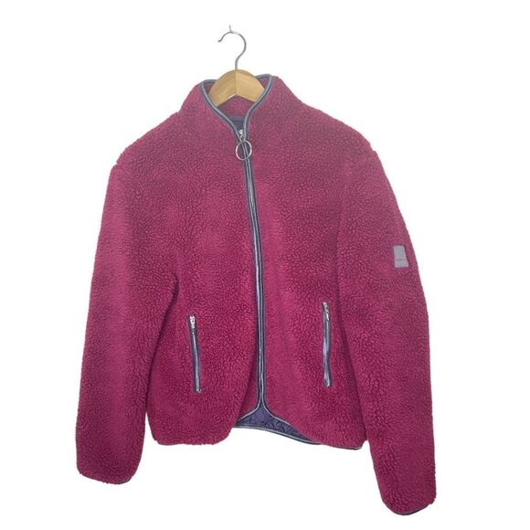Ivory Ella Sherpa Magenta Zip Front Coat - Picture 1 of 6